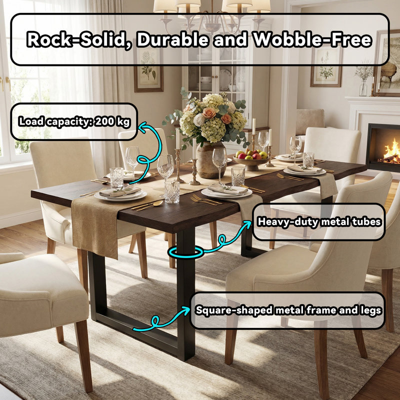 Solid Wood Top Metal Base Dining Table