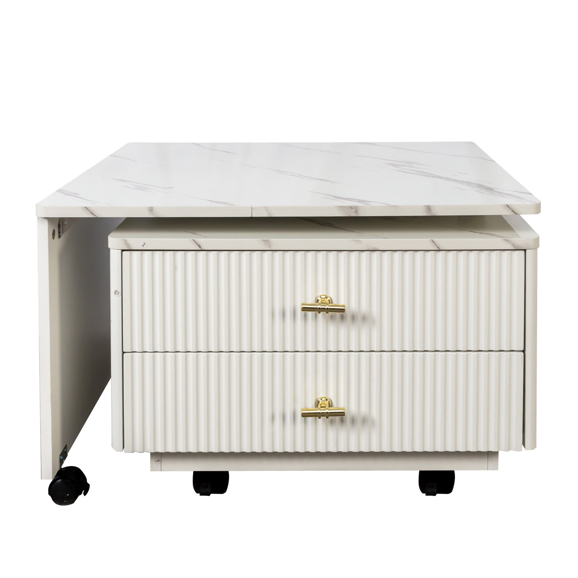Mercer41 Swivel White Square Coffee Table With 2 Drawers, Expandable ...