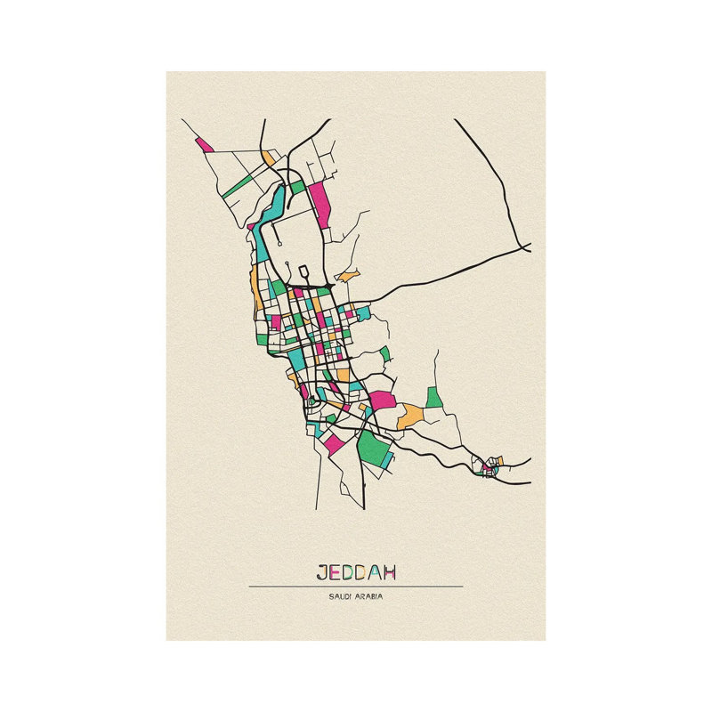 Jeddah, Saudi Arabia Map by Ayse Deniz Akerman - Wrapped Canvas Print