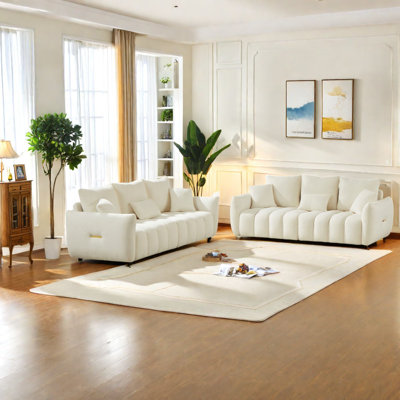 Luxurious 3-seater Combo Sofa, Teddy Fabric, Modern Design For Living Room