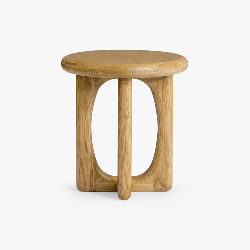Table d'appoint ronde Griffey en chêne massif avec piètement sculptural en croix brossé, style naturel, Naturel