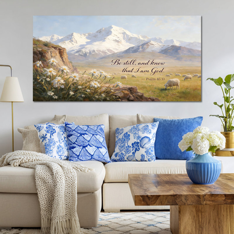  Grande peinture murale sur toile «Be Still and Know» de la Grande Écriture chrétienne, décoration de verset biblique relaxante, 28 po x 58 po