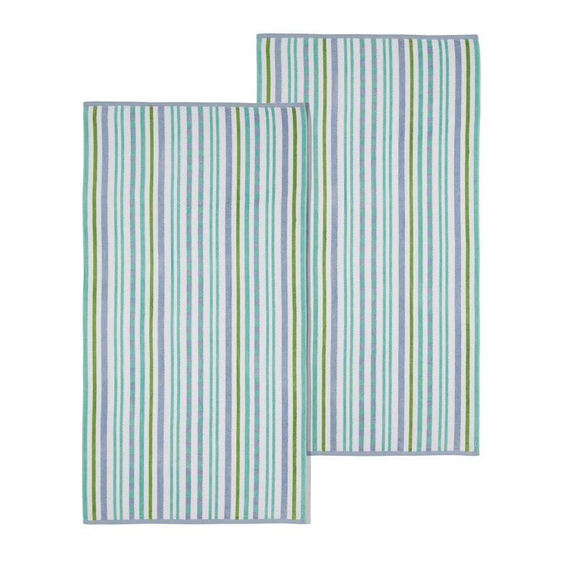 Serviette de plage texturée 100% coton à rayures Gilus, Bleu / violet