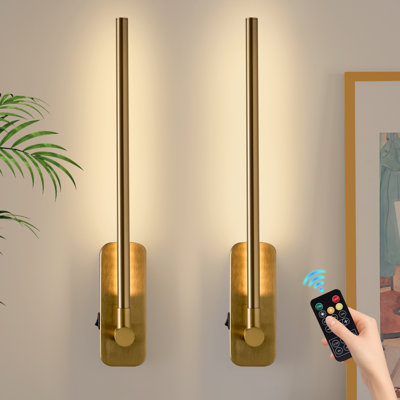 Appliques murales à piles de 21 po avec télécommande, à intensité variable, pour la chambre à coucher, la salle de bain et le salon (ensemble de 2)