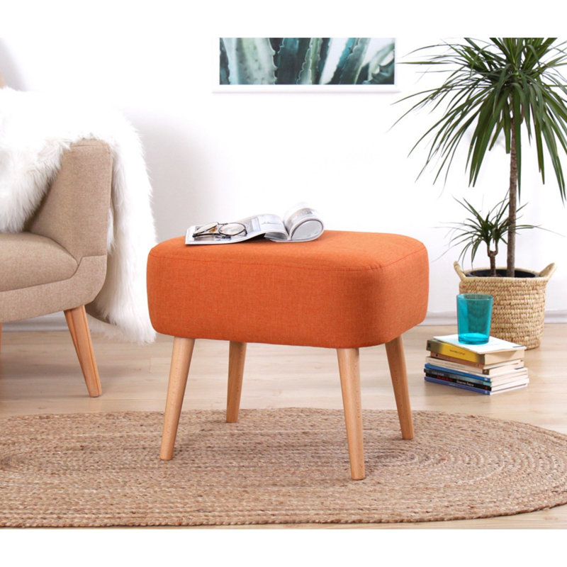 Pouf bohémien orange de 19,7 po x 16,9 po x 16,5 po | 50% coton / 50% lin, éponge orthopédique de 5 cm d'épaisseur | Pieds en bois robustes, parfaits pour le décor du sud-ouest et de l'hôtel, pièce décorative élégante et fonctionnelle
