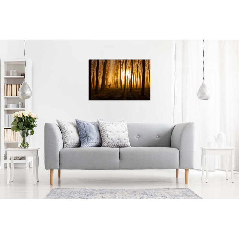 Deer In Golden Forest Wildlife - Wrapped Canvas Print, 31cm H x 46cm W