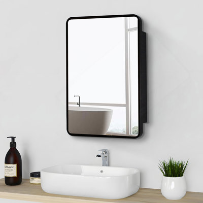 Armoire à pharmacie 24 po x 30 po à fixation murale ou encastrée en métal noir avec miroir