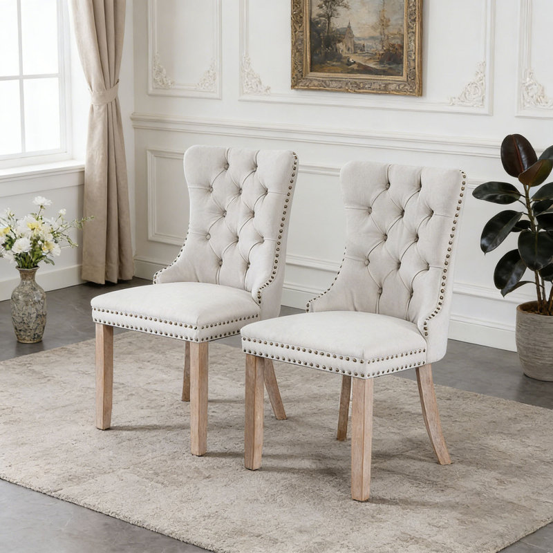 Chaise rembourrée en bois massif, Blanc