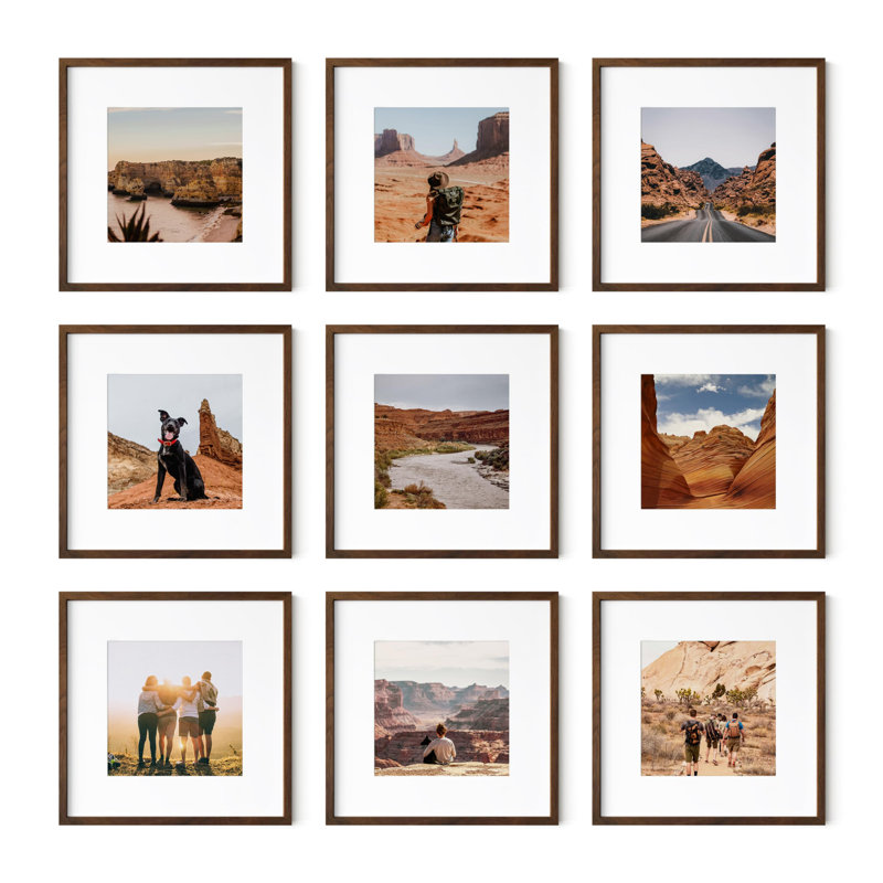 Cadre photo - ensemble de 9, Noyer, 8 po x 8 po, 12 po x 12 po
