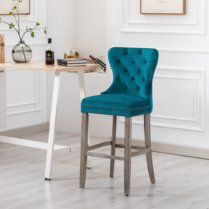 Tabouret de bar et de comptoir Kirsten, Tabouret de bar (siège d'une hauteur de 29 po), Bleu sarcelle / cadre gris antique