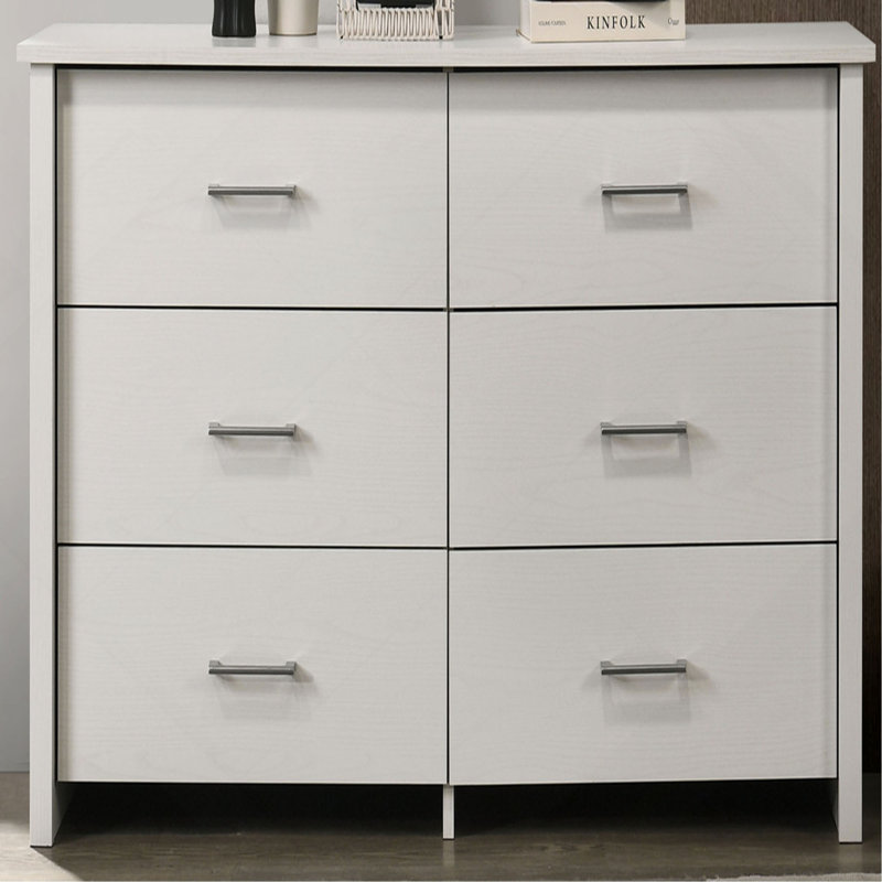 Commode 6 tiroirs 57 po avec poignées, Blanc