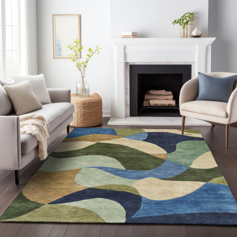 Tapis abstrait intérieur / extérieur lavable à la machine Jacinto ACN2141, Rectangle 9 pi x 12 pi