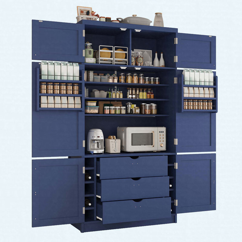 80.1'' Tall Freestanding Kitchen Pantry Cabinet With Power Outlets, Shaker Style Storage Cupboard With Drawers, Adjustable Shelves & Door Racks