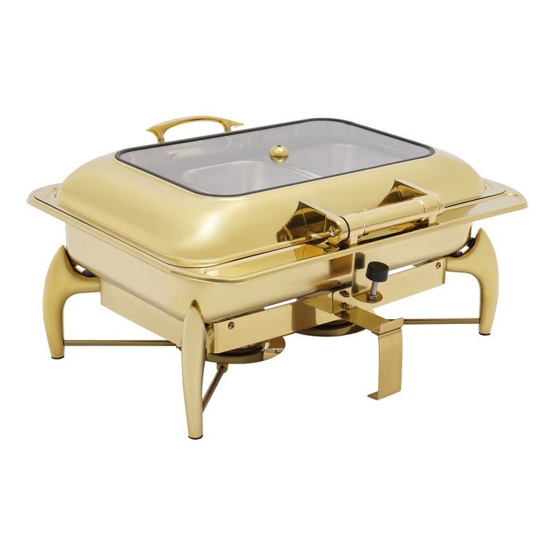 3-Grid Rectangle Stainless Steel Chafing Dish Buffet Warmer With Glass Window Lid