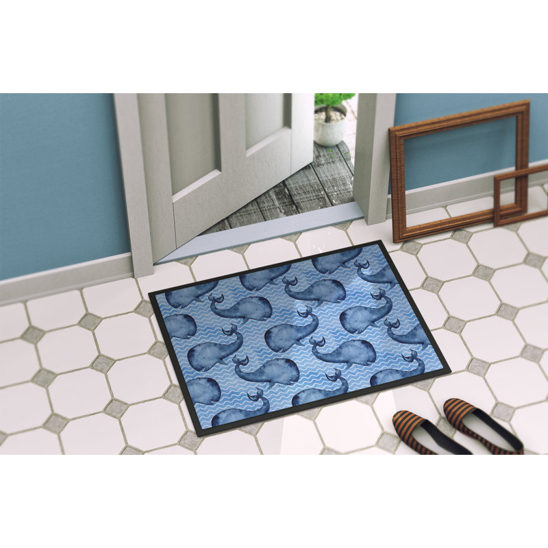 Tapis d’extérieur antidérapant à la baleine aquarelle, Rectangulaire : 18 po x 27 po
