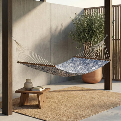 Panama Hammock in Green - Tropical Botanical Recycled Polyester - Quick Dry, Suitable for Indoor & Outdoor Use, Supports 2 Persons up to 460 lbs - Perfect for Backyard, Garden, Beach, Patio & Poolside, 12-14 ft Adjustable