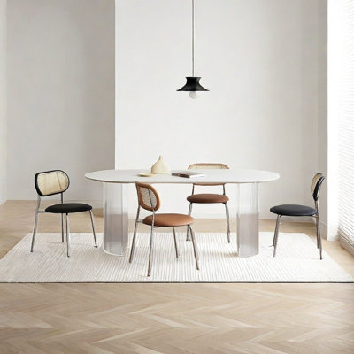 White sintered stone acrylic dining table set