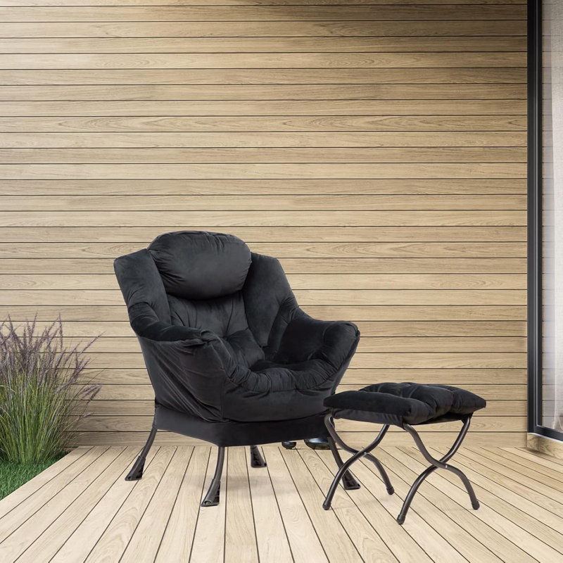 Fauteuil paresseux moderne avec accoudoirs épais et rembourré de 31,5 po Biranna, Velours noir