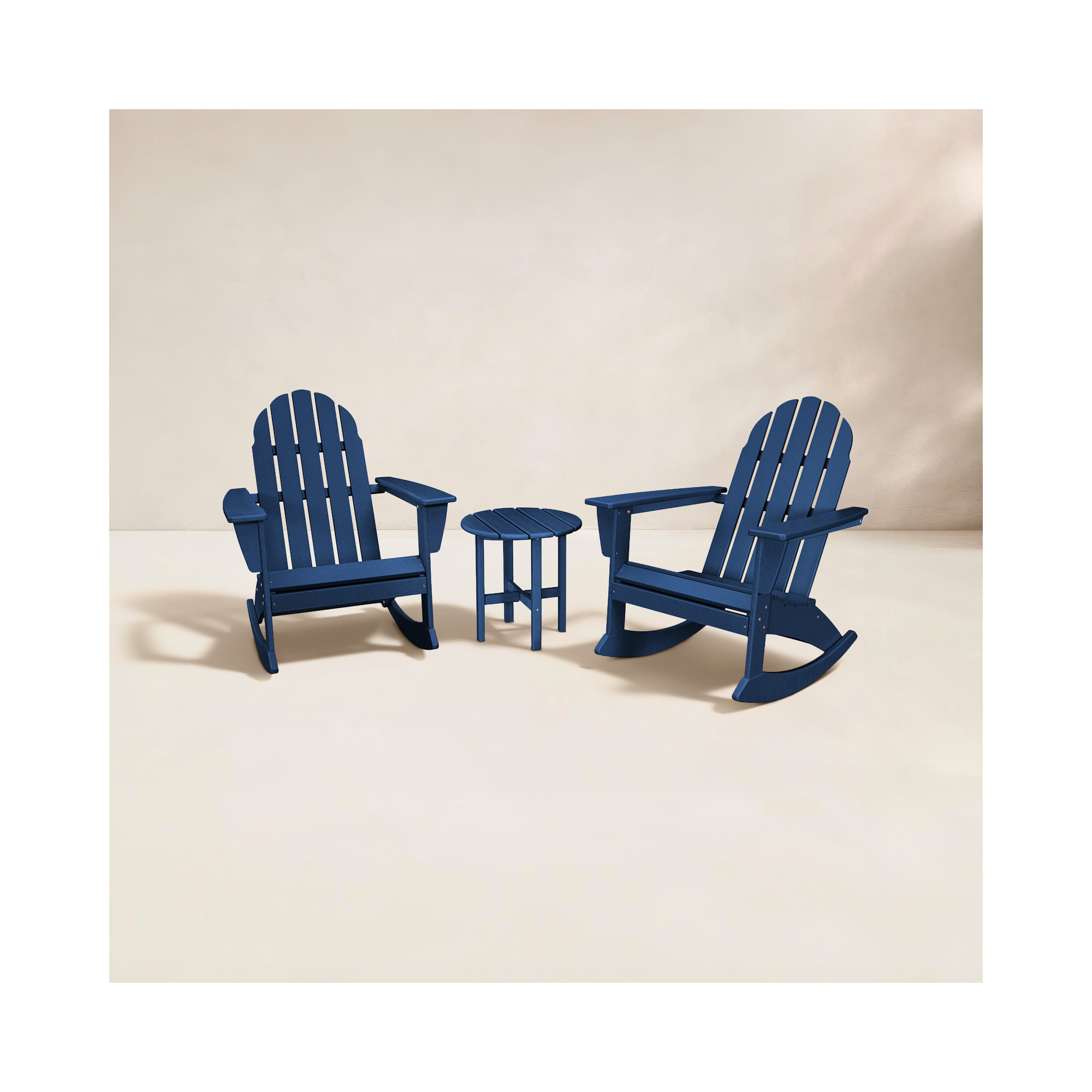 POLYWOOD Vineyard 3-Piece Adirondack Rocking Chair Set, Navy