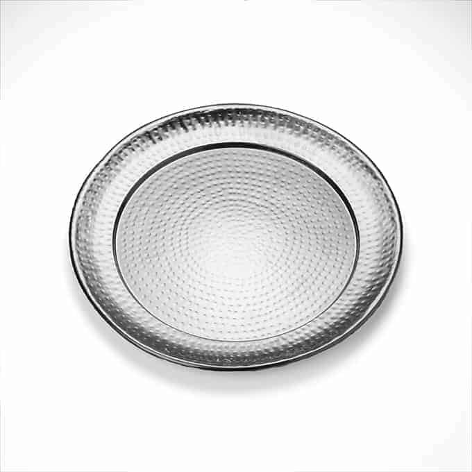 Hammered Round Stainless Steel Serving Tray