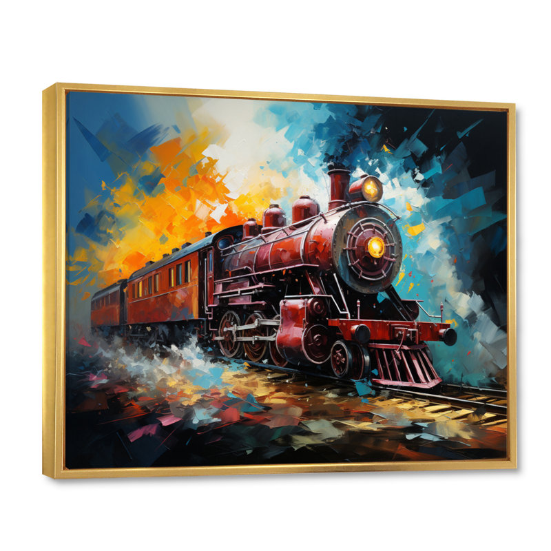 Train Dynamic Momentum Pointillism I - Transportation Canvas Art Print, Cadre flottant doré, H 30 po x l 40 po x P 1,5 po