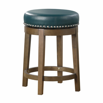Round Swivel Stools Set Of 2,  Faux Leather 360-Degree Swivel Seat Nailhead Trim Solid Wood Frame  Finish Transitional  Furniture