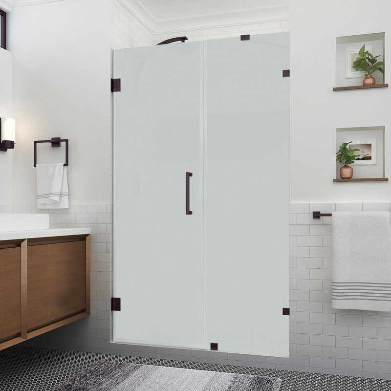 Nautis XL 50.25 in. to 51.25 in. W x 80" H Hinged Frameless Shower Door w/Ultra-Bright Frosted Glass, Bronze
