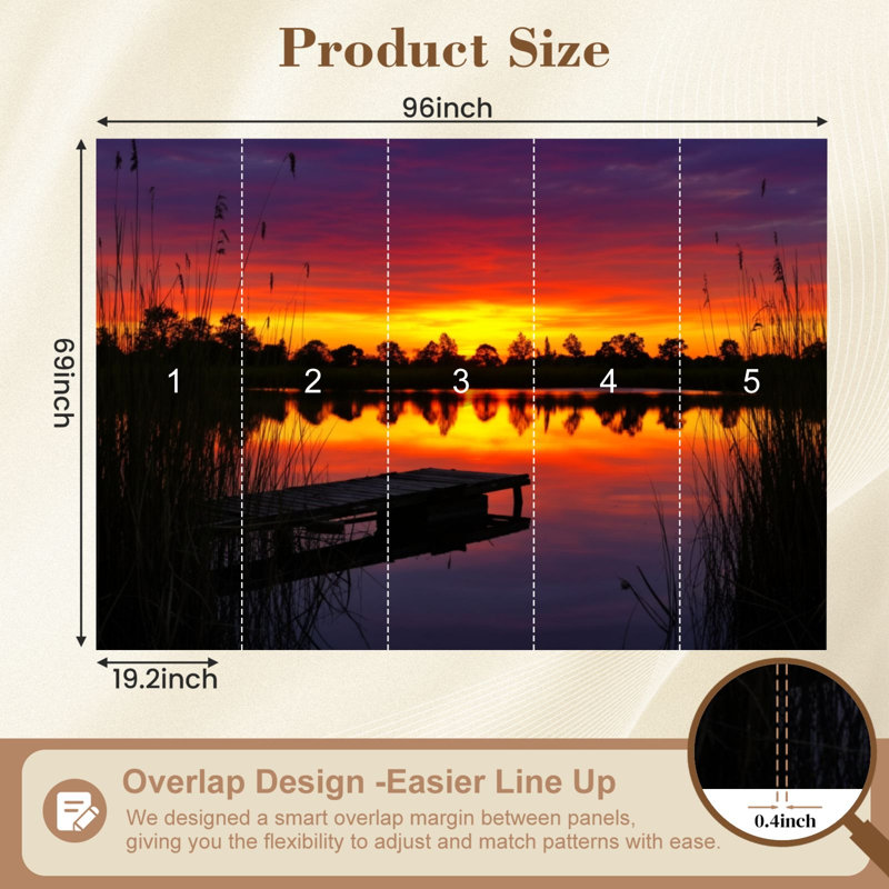 Papier peint adhésif autocollant Serene Sunset Lake, L 96 po x l 69 po