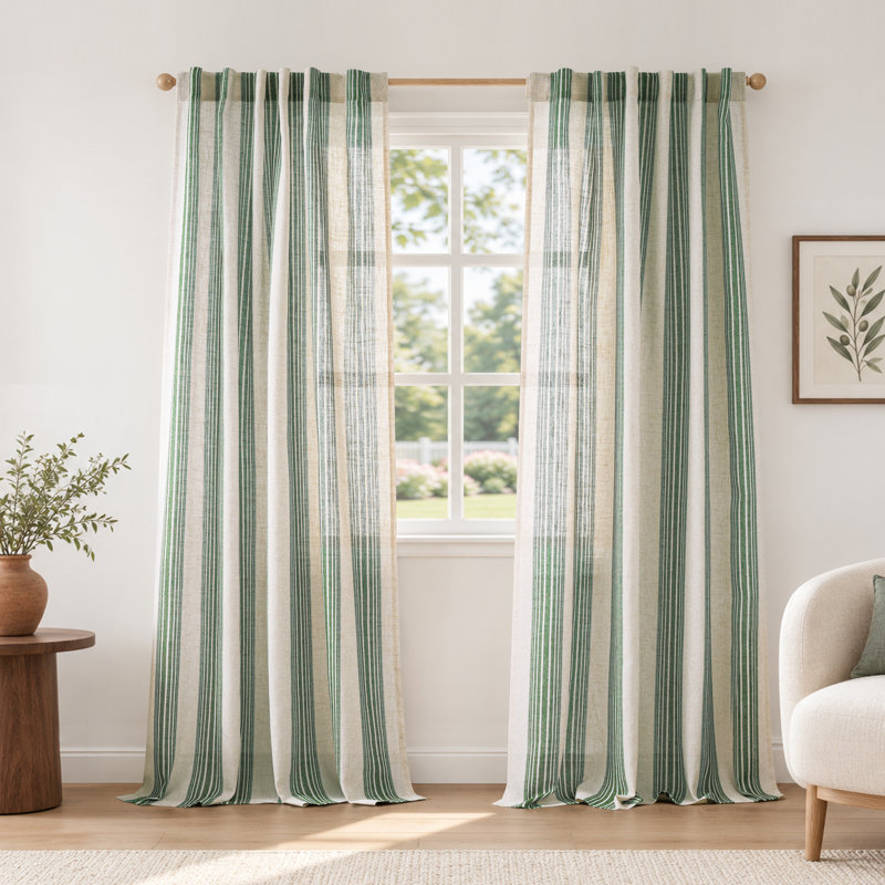 Rideaux semi-transparents avec passe-tringle Chris, Vert Loden, L 52 po x L 96 po