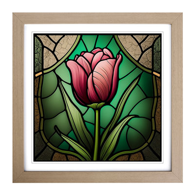 Tulip Flower Stained Glass Effect - Framed Print