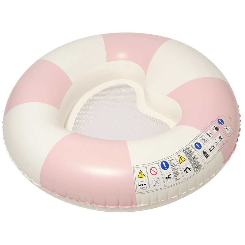 Sunnylife: anneau de piscine à tube de luxe - rayé rose Stole My Heart - chaise longue gonflable, siège central en forme de cœur, siège en filet, jeu d'eau, enfants de 8 ans et plus