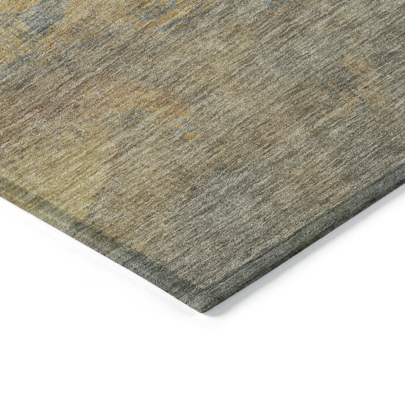 Tapis extérieur lavable abstrait brun clair et beige 10 pi x 14 pi Fagundes