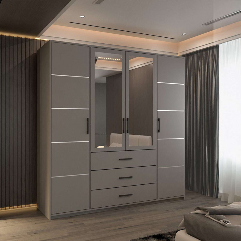 4 Door Manufactured Wood Wardrobe, Grey