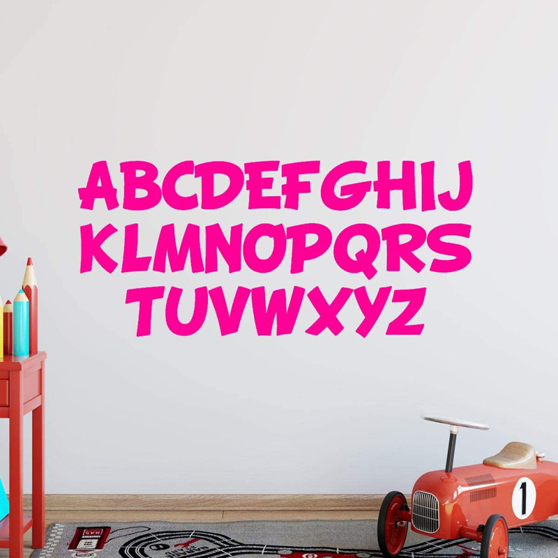 Décalcomanie murale alphabets pour enfants, formation pour enfants, H 10,5 po x l 23 po x P 0,5 po, Rose vif
