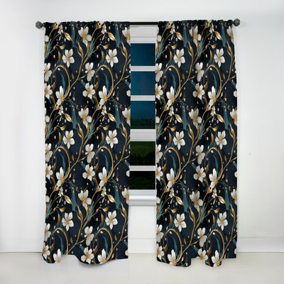 Rich Emerald and Gold Floral Marble Motif - Rideau obscurcissant en marbre abstrait - 1 panneaux