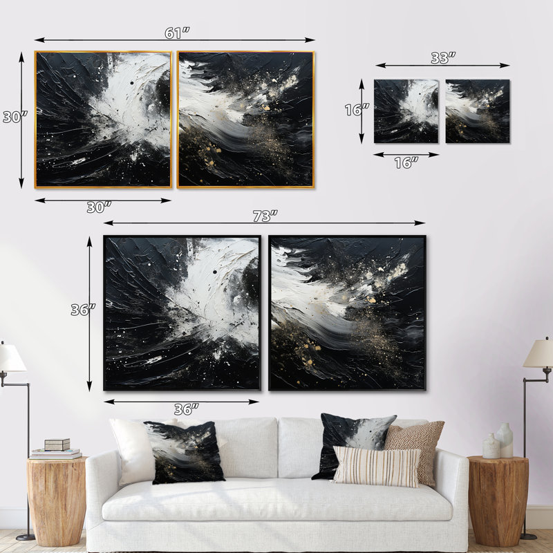 Northern Harmony Black Harmony - ensemble de 2 collages carrés de paysages abstraits, Cadre flottant noir, H 16 po x l 33 po