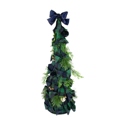 Arbre de Noël 18 po à rubans écossais vert et bleu
