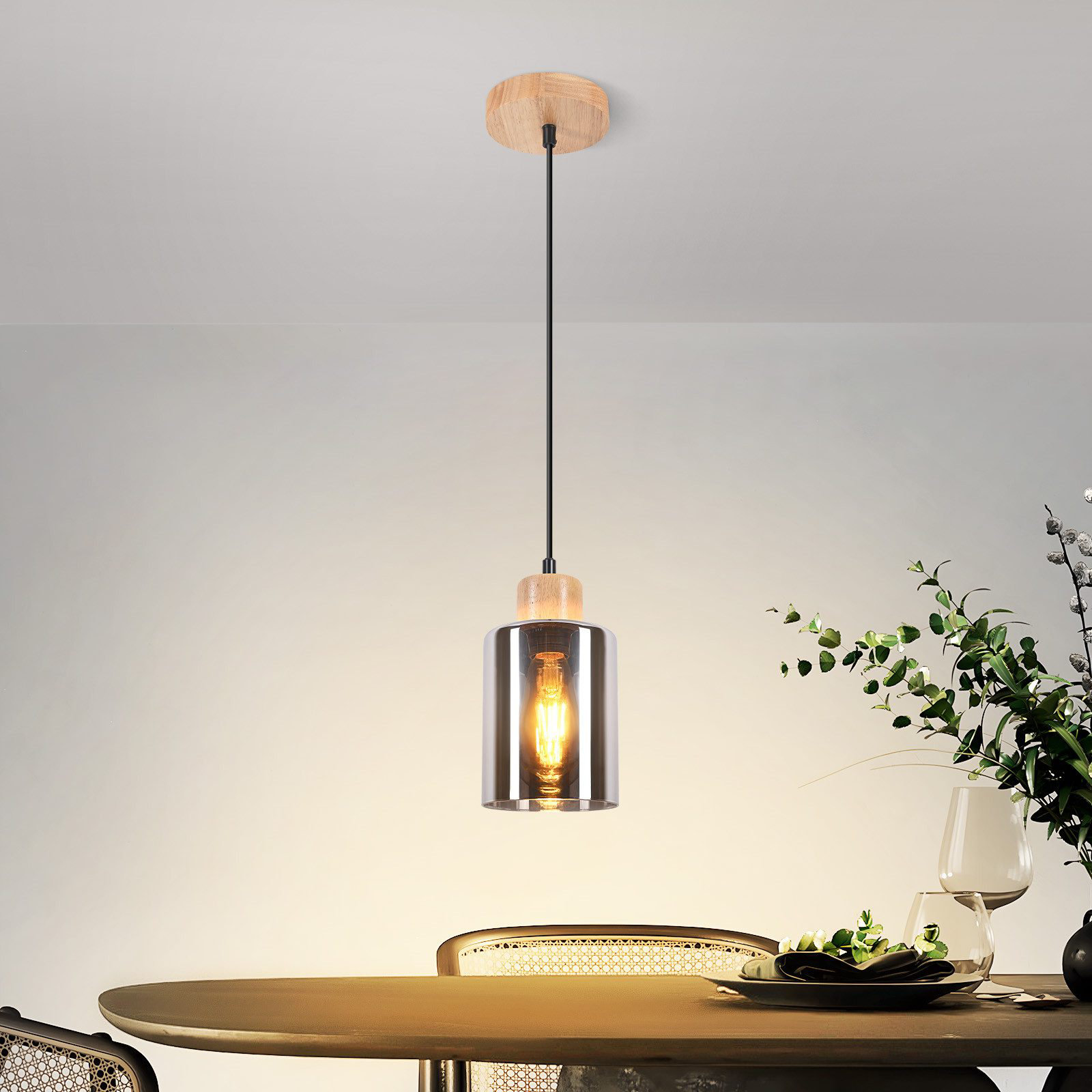 17 Stories Hanging lamp dining table pendant light vintage: dining room lamp hanging smoked ...