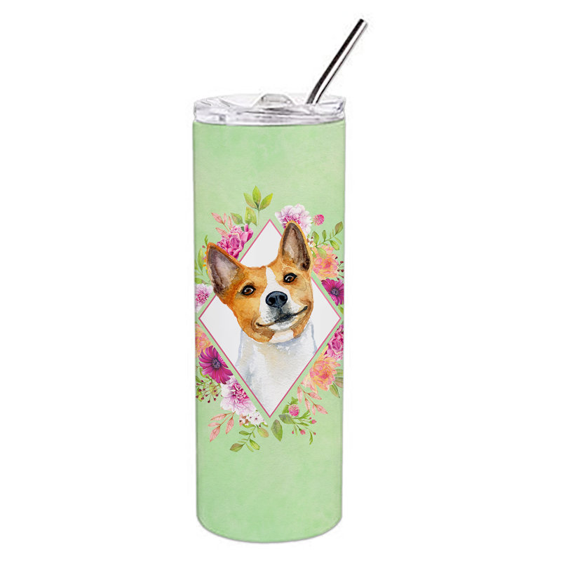 E23BF9F8391D466E9CA4F8DFEBD9A7DB de verre 20 oz à double paroi en acier inoxydable chiot, Basenji, Vert