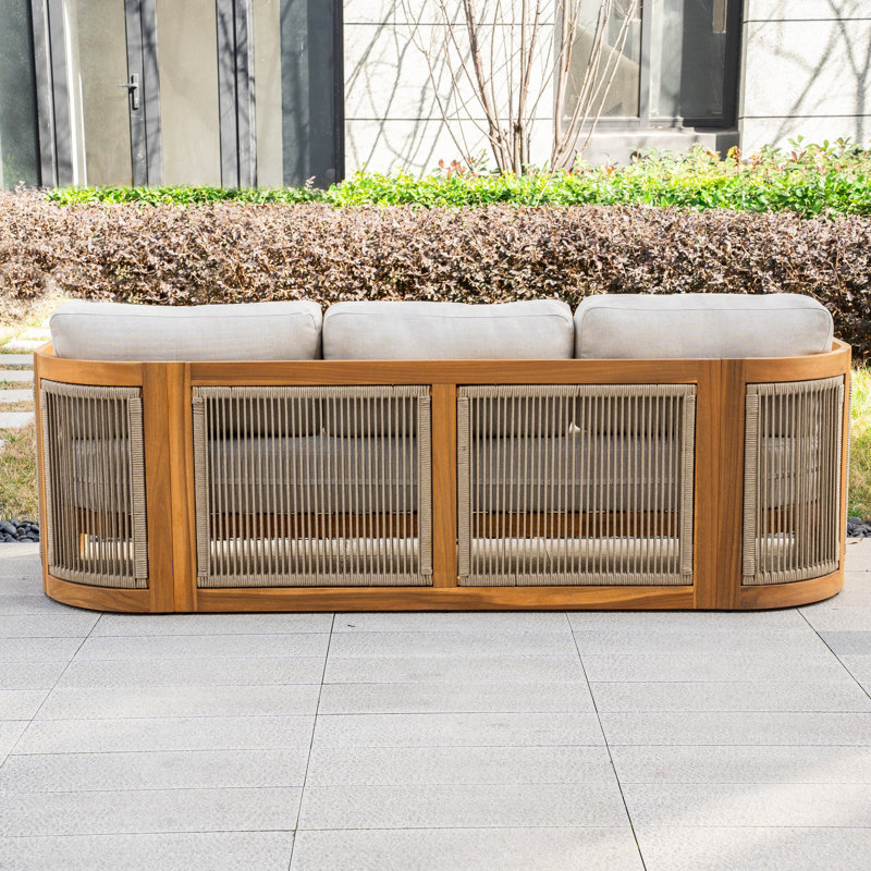 Brewsty Acacia Wood Patio Sofa With Cushions