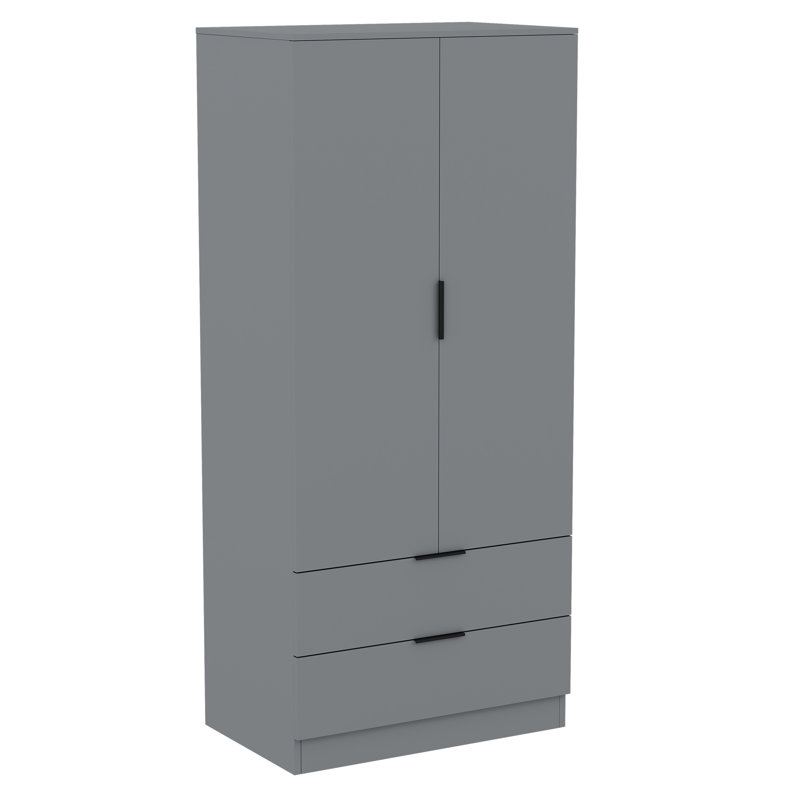 2 Door 2 Drawer Wardrobe Modern Bedroom Storage Solution for Clothes and Accessories, Grey