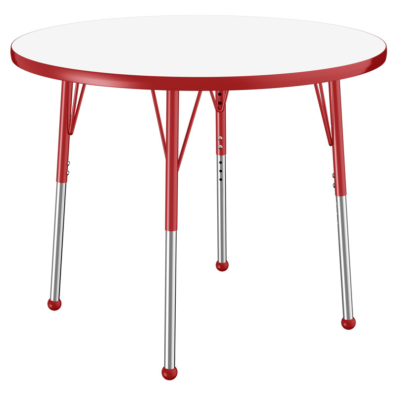 Table ronde d'activités effaçables à sec avec pieds réglables - blanc / noir, 36", Tableau blanc / rouge