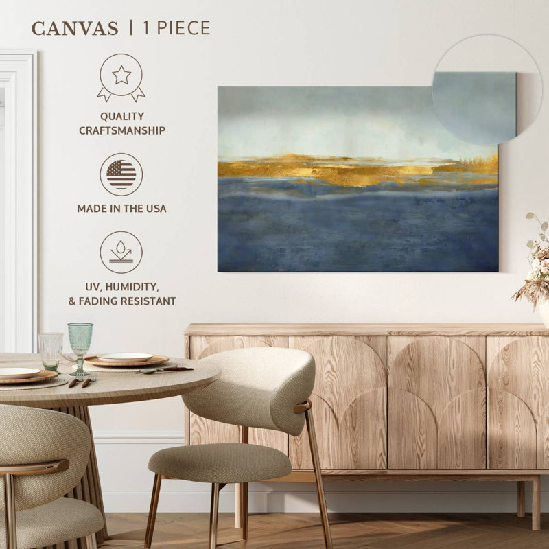 Avery Linear Gold On Blue, 8" H x 12" W