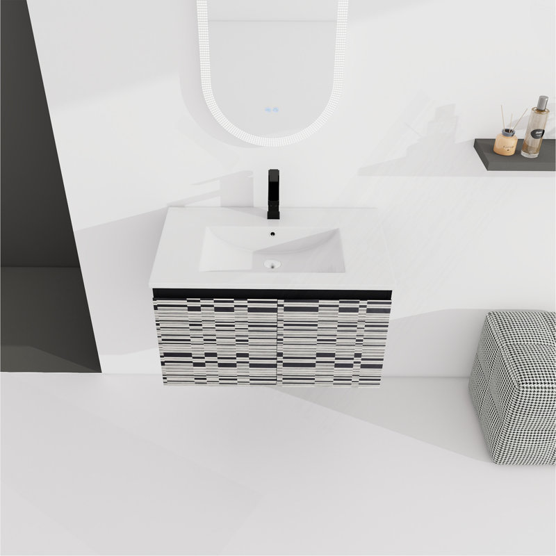 Floating Wall-Mounted Bathroom Vanity With Ceramics Sink & Soft-Close Cabinet Door-Package, 30"
