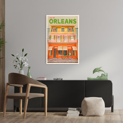 New Orleans Louisiana Vintage Travel Poster Colorful Retro Vintage Architecture City Wall Art Print 1 Piece Wrapped Canvas Wall Art
