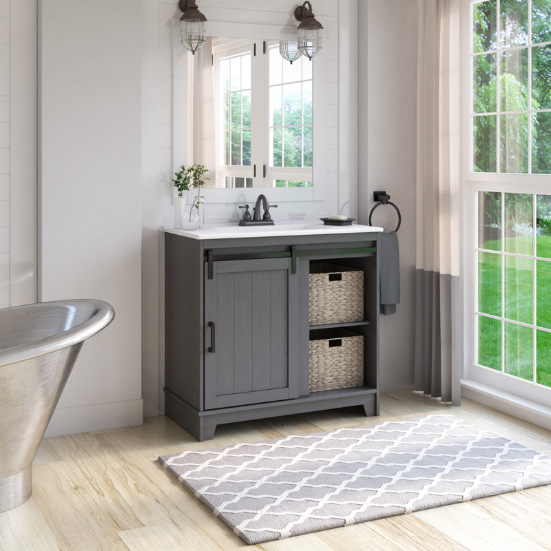 Braylen 35.88'' Single Bathroom Vanity with Ceramic Top, Antique Gray