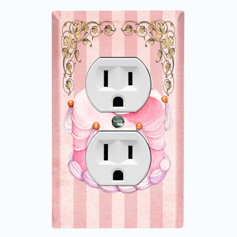 Metal Light Switch Plate Outlet Cover (Flower Rose Petal Pink Cake Frame Stripes - Single Toggle)