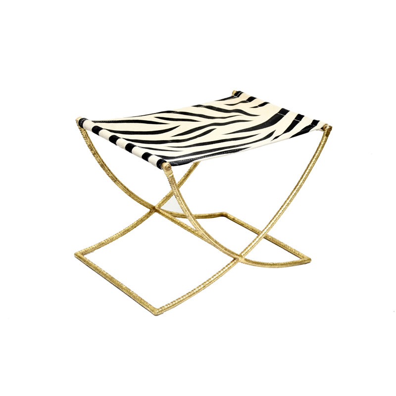 Tabouret d'appoint en cuir de vache, Doré