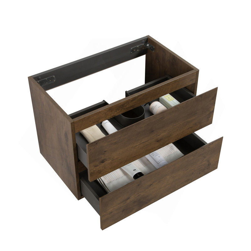 Alice-30W-105,Wall Mount Cabinet WITHOUT Basin, Walnut Color, With Two Drawers, Pre-Assembled, Walnut