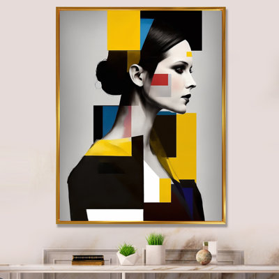 Cubiste profil en jaune et noir - décoration murale femme moderne